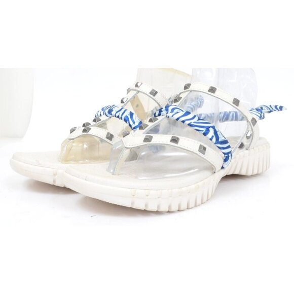 Skechers Goga Mat Leather White Blue Studded Strappy Sandals Beachy Women's 8 - Picture 5 of 10